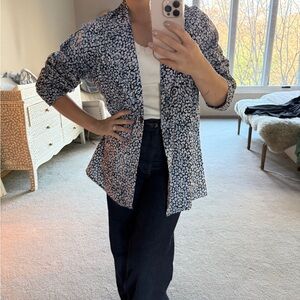 Blue and White Patterned Button-Up Shirt